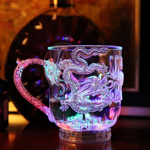 10oz led flashing glass with dragon pattern engraved on the surface