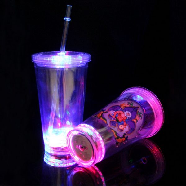 16oz light up double wall tumbler with straw