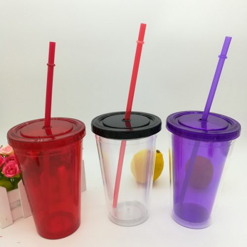 16oz double wall acrylic tumbler with lid and straw