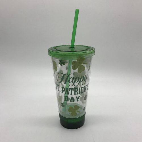 16oz light up double wall acrylic tumbler with straw HAPPY ST.PATRICK'S DAY