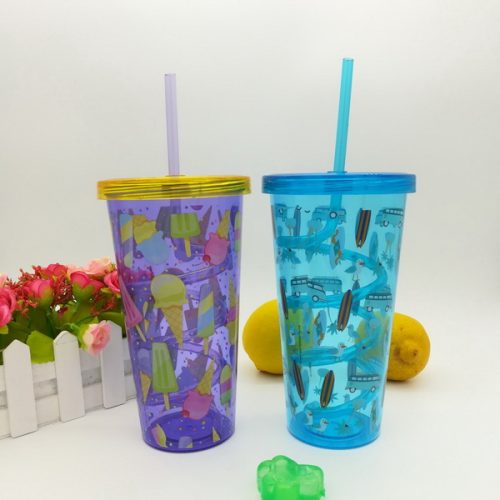 24oz single wall curly straw milkshake Tumblers with Curly Straw