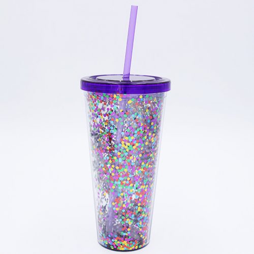 24oz glitter double wall tumbler cup with lid and straw