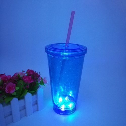 16oz led flashing double wall Kids Tumbler with Straw