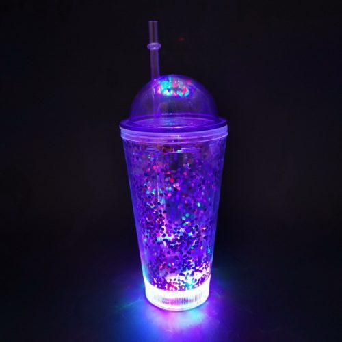 16oz light up glitter double wall tumbler with dome lid