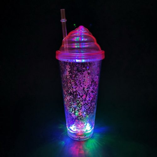 12oz light up drink tumbler double walled with glitter inside