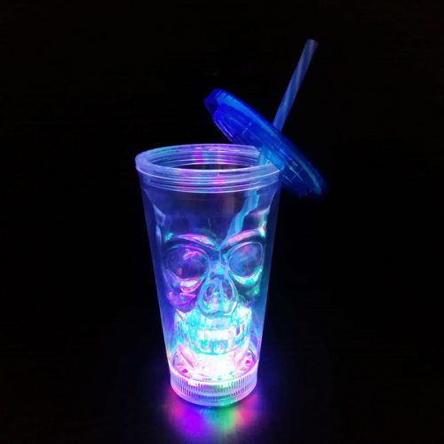 14OZ Led Plastic double wall skull tumbler