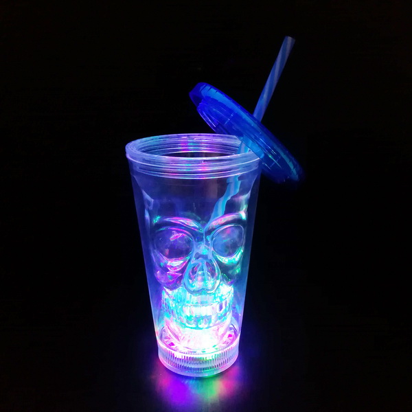 14OZ Led Plastic double wall skull tumbler