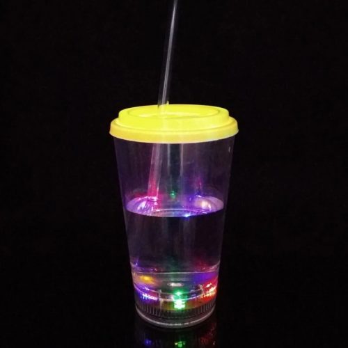 12oz Led plastic drinking cola glass with lid and straw