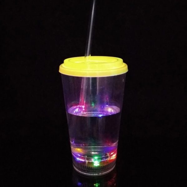 12oz Led plastic drinking cola glass with lid and straw